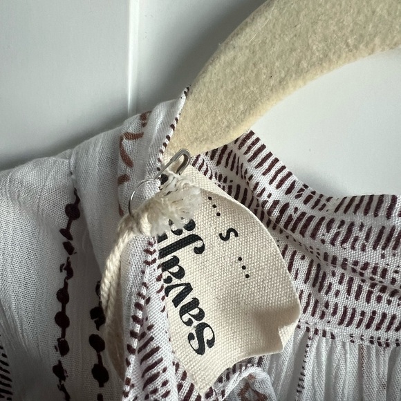 Savanah Jane Striped Embroidered Tie Neck Blouse, New with Tags - Picture 3 of 4